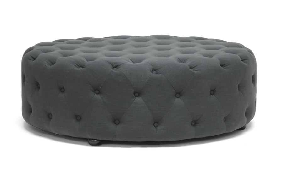 Baxton Studio Cardiff Dark Gray Linen Modern Tufted Ottoman 262